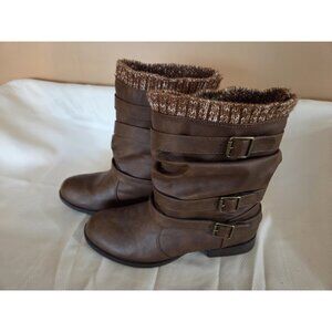 JustFab Nafise Brown Sweater Cuff Boots Womens Size 9 Pull On Slouch Boot